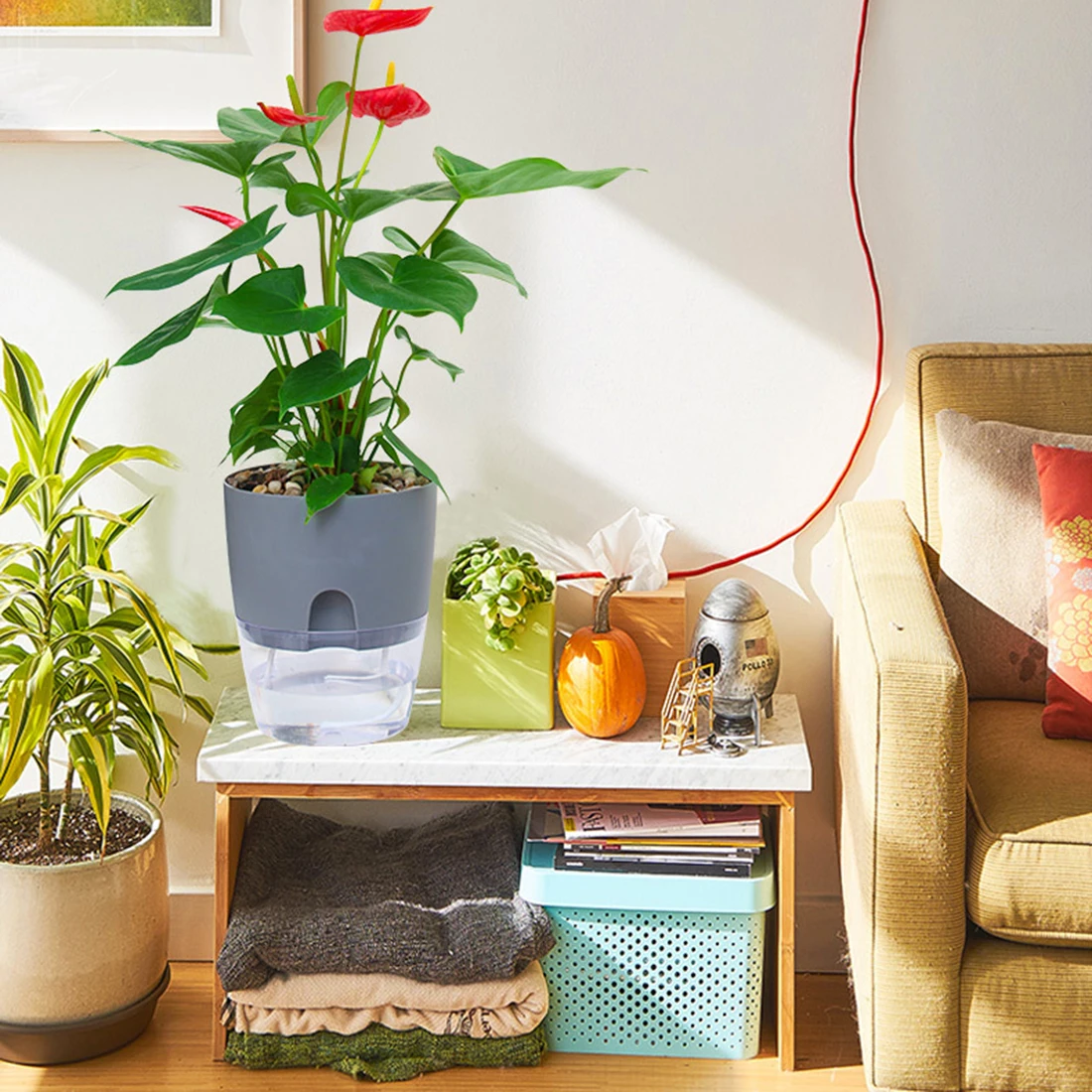 4/6/10Pcs 2 Tiers Creative Self Auto Irrigate Watering Planter Modern Storing Water Flower Pot - Grey + Transparent A709