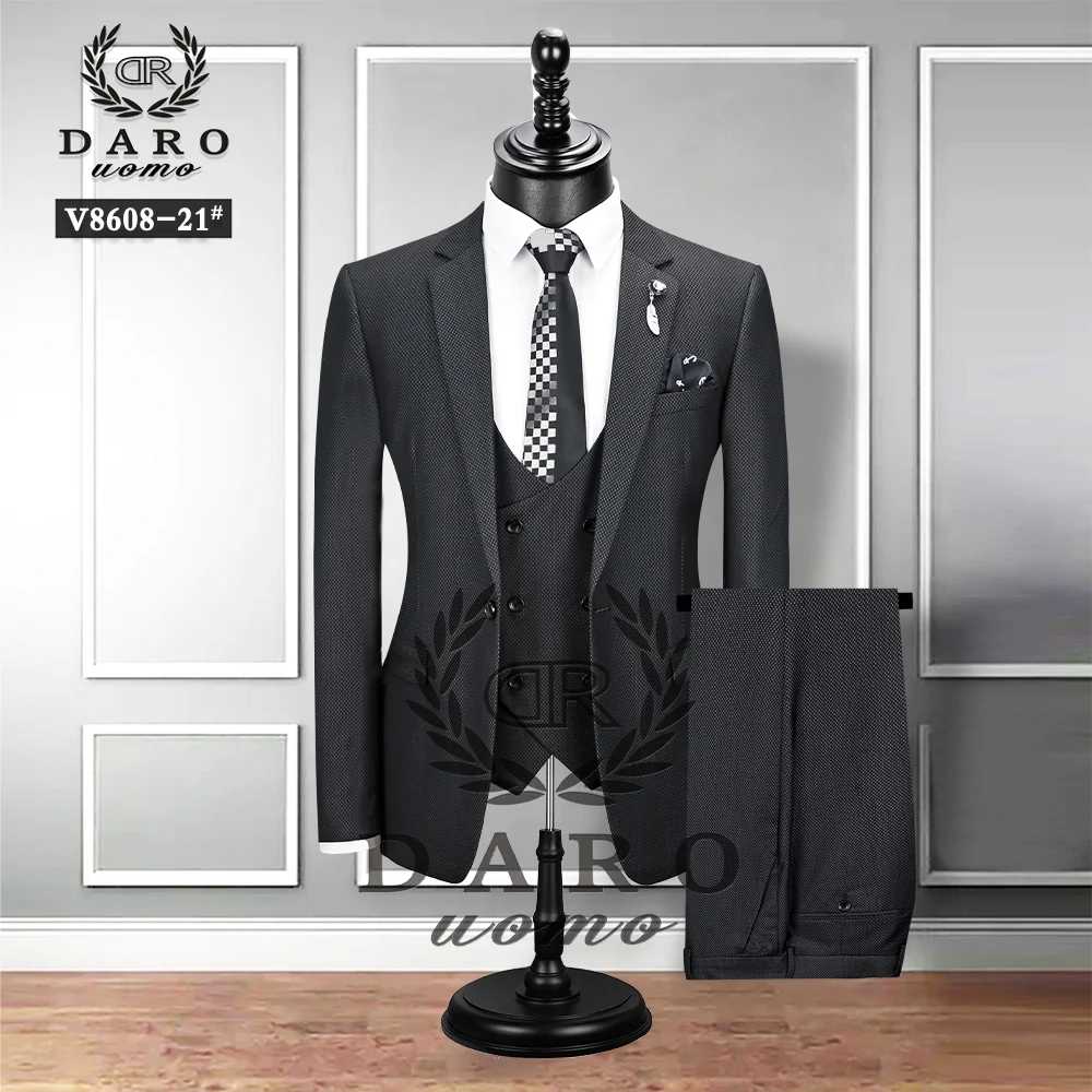 2023 New Men's Fashion Boutique Plaid Wedding Dress Suit Three-piece Male Formal Business Casual Suits DR8608 5