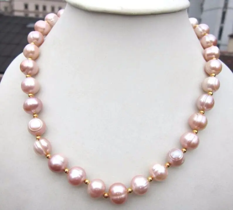 

HOT 18"11-12MM REAL SOUTH SEA PINK purple PEARL NECKLACE 925silver clasp