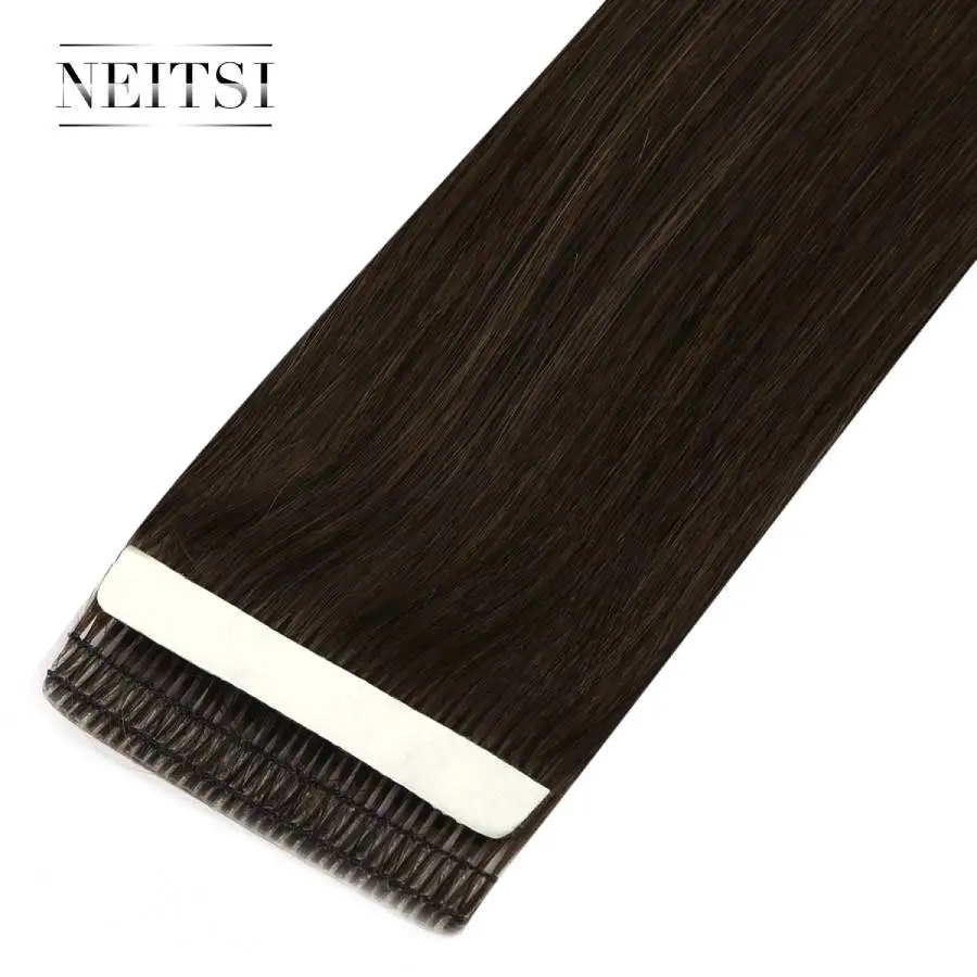 Neitsi, новинка, накладные Человеческие волосы Remy на ленте, невидимые, двойные, нарисованные, линия любви, пряди для кожи, прямые волосы, 1" 20" 2"