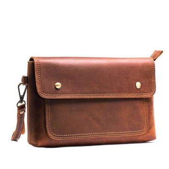 

Genuine Leather Business Wrist Handy Bag Travel Purse Retro Cell Phone Case Pouch Male Wallet Crazy Horse Cowhide Men Clutch Bag