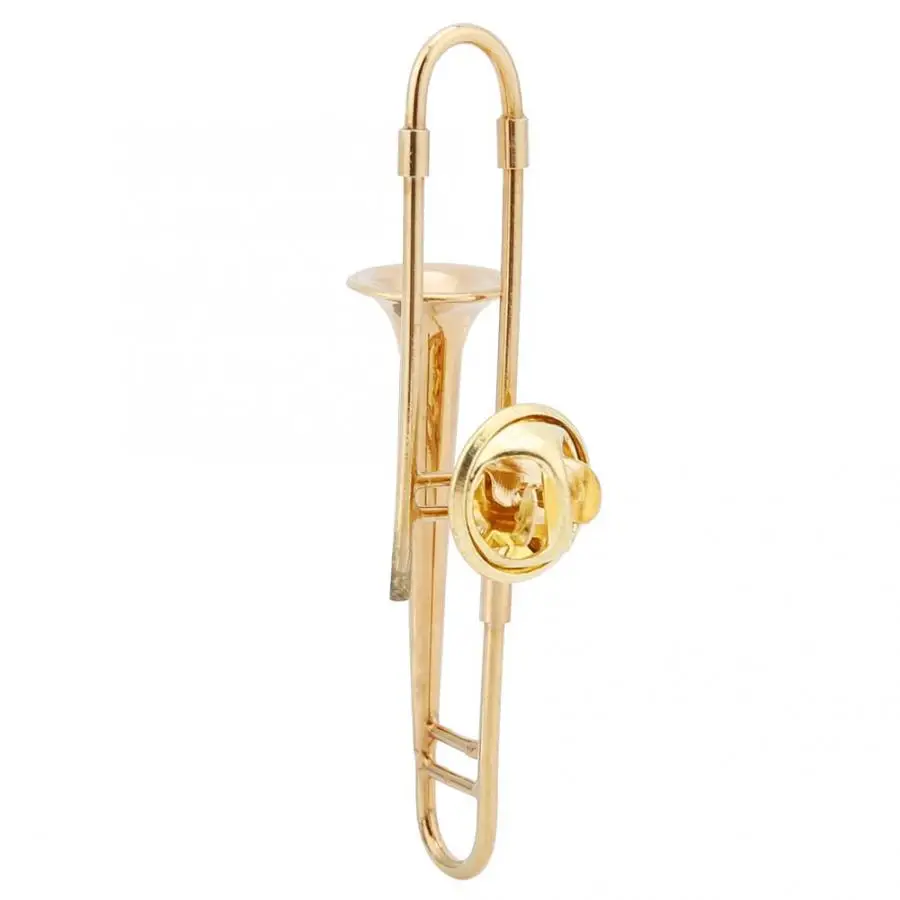 Badges Mini Unique Gold Plating Musical Trombone Instrument Brooch Gift Decoration with Box medal