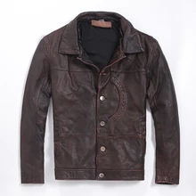 Заводская Новинка, Мужская винтажная коричневая мотоциклетная куртка из коровьей кожи, повседневная однобортная приталенная куртка, российские зимние пальто