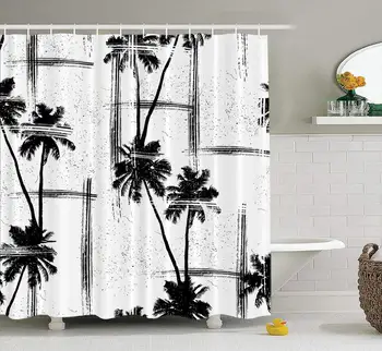 

Grey Tree Vector Shower Curtain, Monochrome Tropical Depicting Palm Fabric Bathroom Shower Curtain Polyester Fashion Beautiful