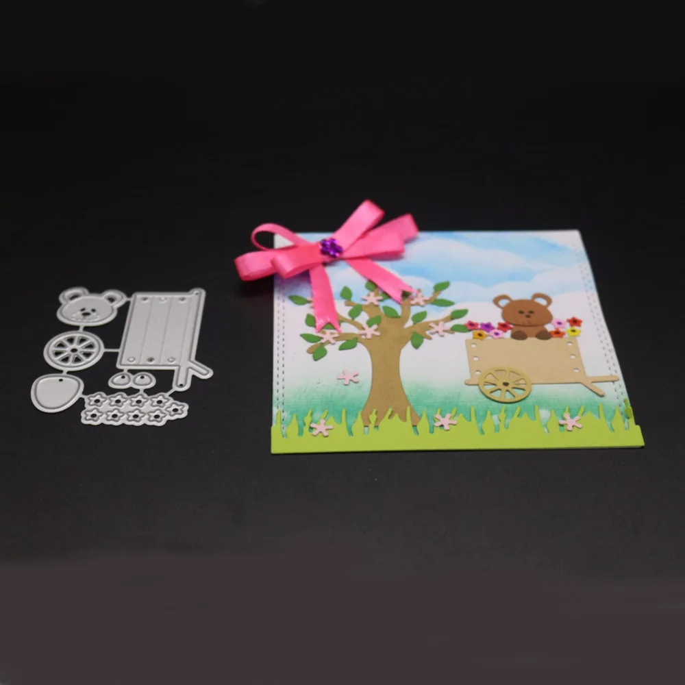  Little Bear Pulls Car Metal Cutting Dies DIY Scrapbooking Carbon Sharp Craft Customized Stencil Pho - 4.00029E+12