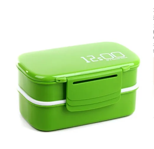 1400 мл двухслойный пластиковый Ланч-бокс для микроволновой печи, бэнто-бокс, контейнер для еды с подогревом, Ланч-бокс для детей, коробка для еды - Цвет: Зеленый