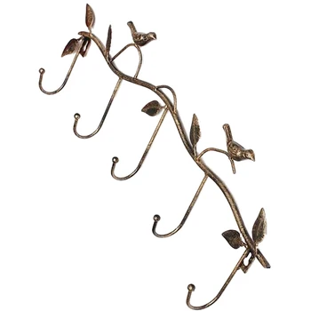 

New-Iron Birds Leaves Hat/Towel/Coat Wall Decor Clothes Hangers Racks With 5 Hooks bronze