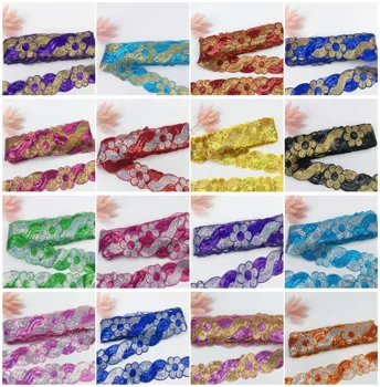 

6cm width gold flower glitter sequins Lace Trimming fabric Ribbon Tulle strap hair bows stage garments DIY Accessories FH38