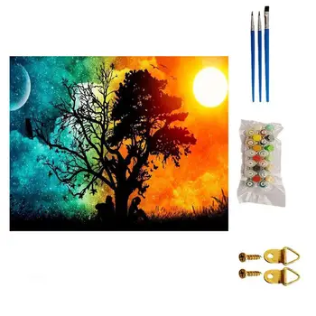 

Moon Sun Tree Framed Oil Pictures Painting By Numbers Wall Art Handwork Canvas Oil Painting DIY Home Living Room Decoration