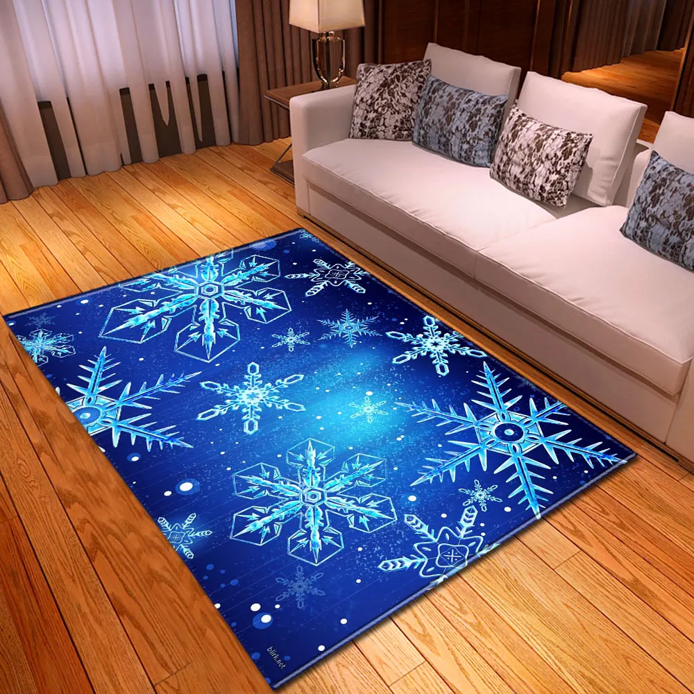 С Рождеством, большой ковер, коврик для обеденного стола, коврики для детской спальни, прикроватные синие ковры с рисунком снежинки для гостиной