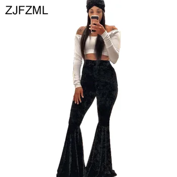 

Autumn Winter Velvet Flare Pants Women High Waist Skinny Bell Bottom Trousers Streetwear Causal Mujer Plus Size Long Sweatpants