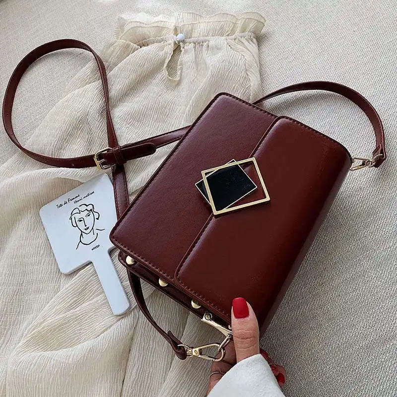 

Solid Color PU Leather Small Crossbody Bags For Women 2020 Shoulder Messenger Bag Lady Designer Lock Handbags and Purses