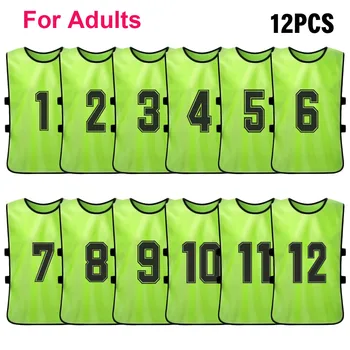 

12 PCS Adults Soccer Pinnies Quick Drying Football Team Jerseys Youth Sports Scrimmage Soccer Team Numbered Bibs Practice