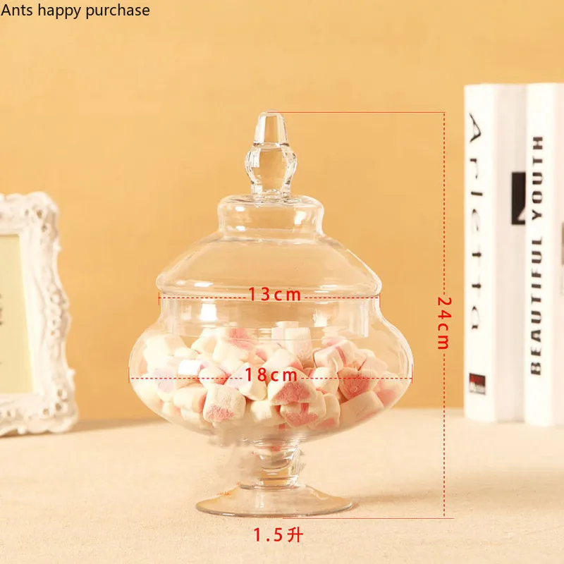 European Transparent Glass Storage Tank with Lid Household Glass Candy Jar Decorative Wedding Banquet Decorative Candy Bottle