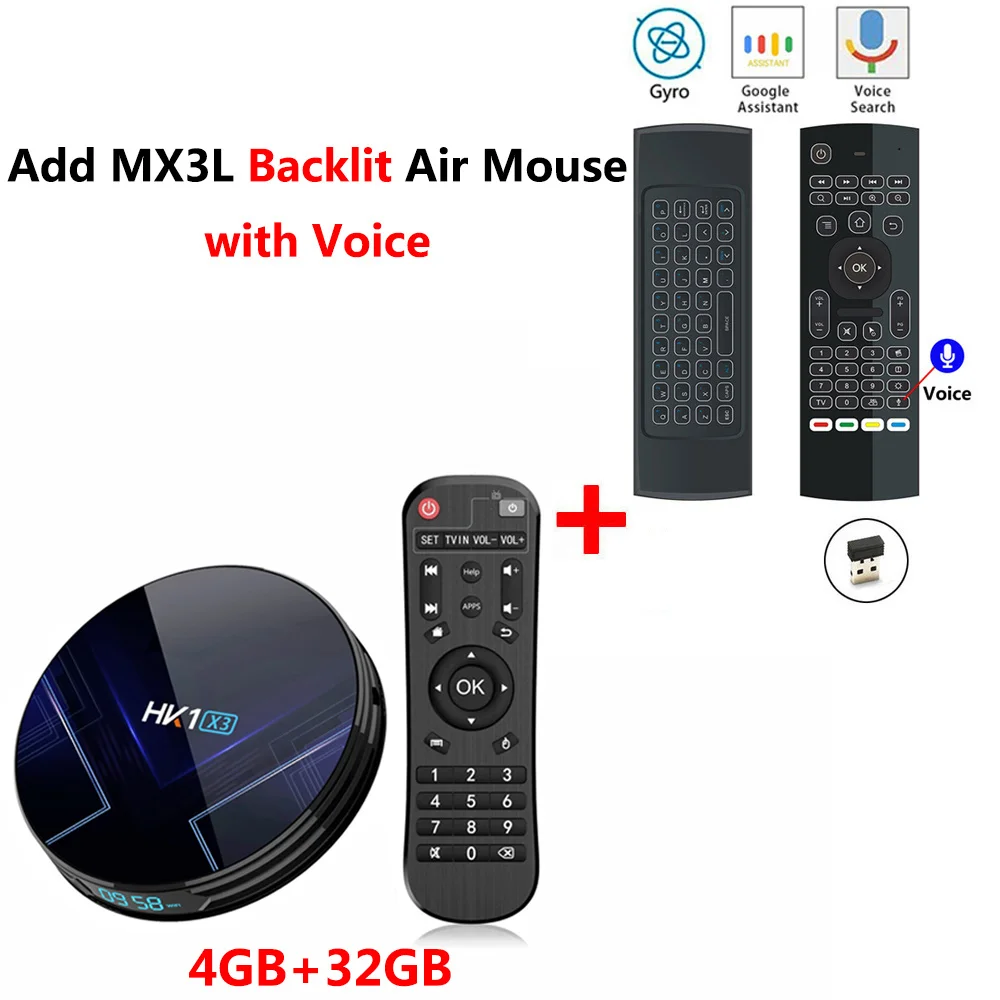 HK1 X3 Amlogic S905X3 Smart tv BOX Android 9,0 4 Гб ram 32 Гб 64 Гб 128 ГБ rom 2,4G 5G wifi Bluetooth 4K UHD телеприставка vs X96 MAX - Цвет: 4GB32GB add MX3L mic