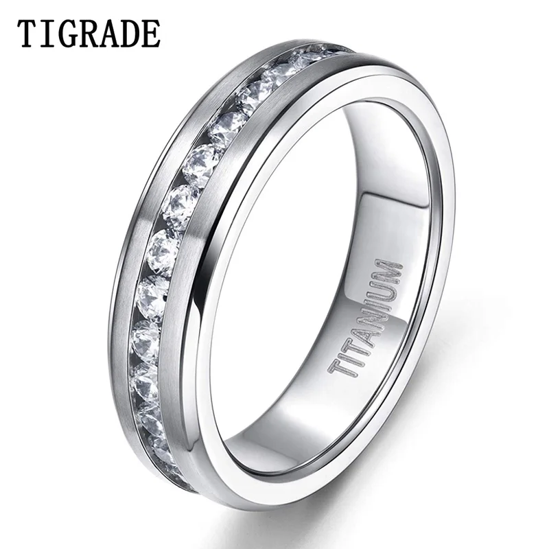 

Tigrade 6/7/8mm Titanium Rings For Men Women Silver with Cubic Zirconia Wedding Band Engagement Ring Couple Ring anillo mujer