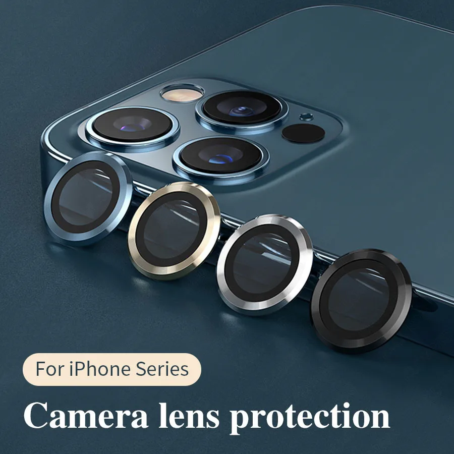 Funda protectora 3D para lente de cámara, cristal templado y anillo de Metal para IPhone 12 Pro Max Mini
