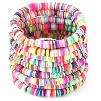 

10pcs/pack Polymer Clay Disc Beads Waxed String Bracelets For Women Femme Boho Mixed Color Wristband Bracelet Jewelry Wholesale
