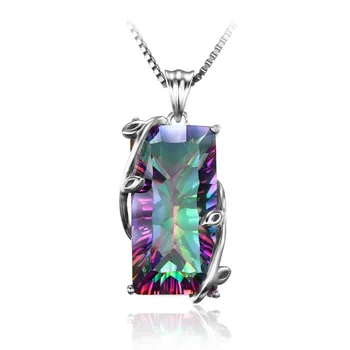 

Rainbow Mystic Natural Stone Flower Leaf Necklace Women Charm Geometric Copper Tourmaline Leaf Necklaces Jewelry Gift