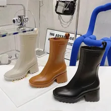 2021 novas botas de inverno femininas de alta qualidade, moda passarela design ankle boots, tendência de moda original marca pvc chuva botas