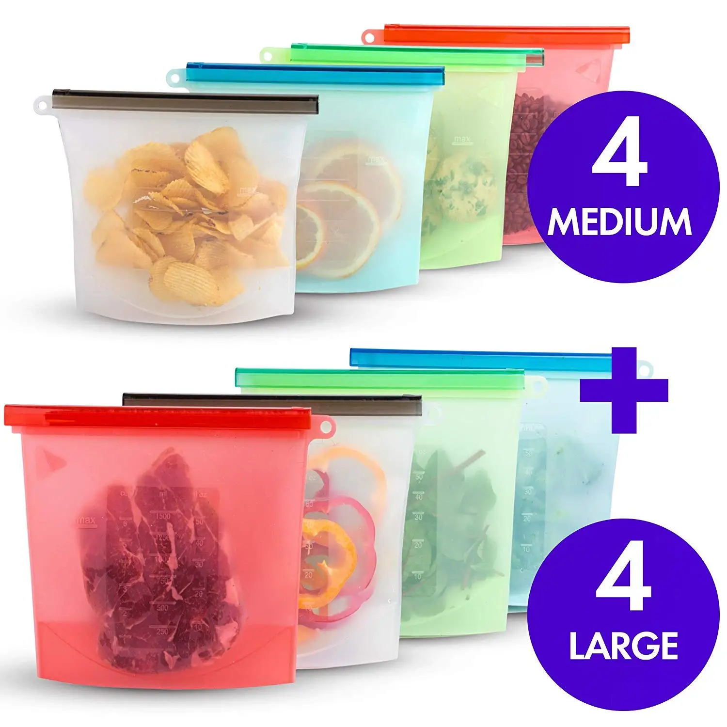 

1000ml 1500ml Silicone Storage Bag Reusable Silicone Food Storage Bags For Food Seal Ziplock Freezer Cooking Fresh Bags