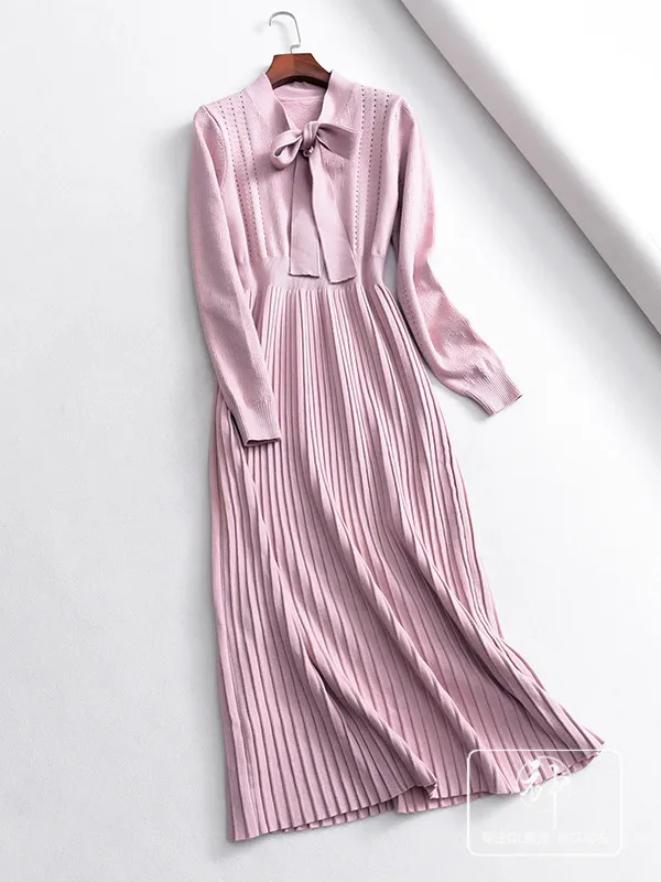 

A Generation of 2018 Autumn Elegant Ladies' Department Led Waist Hugging Elasticity Explicit Thin Long Jersey Dress Entity