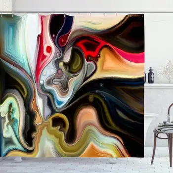 

Shower Curtain for Bathroom 72x72 Colorful Painting Female Male Profiles On Topic Abstract Watercolor Brushstroke Composition