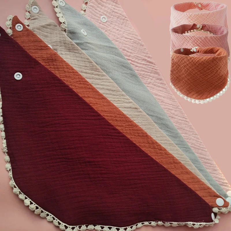 Baby Stuff Cotton Bib Newborn Solid Color Snap Button Scarf Feeding Saliva Towel Infant Bandana Burp Cloth Drool Bibs | Детская одежда