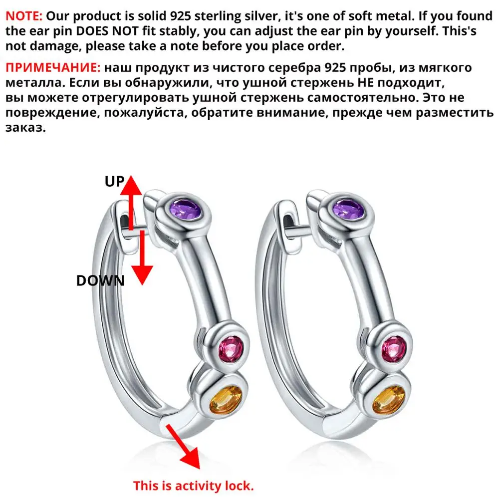 Hutang женские клипсы, натуральный драгоценный камень, аметист, цитрин, родолит, гранат, твердый 925 пробы, серебро, изящное элегантное ювелирное изделие