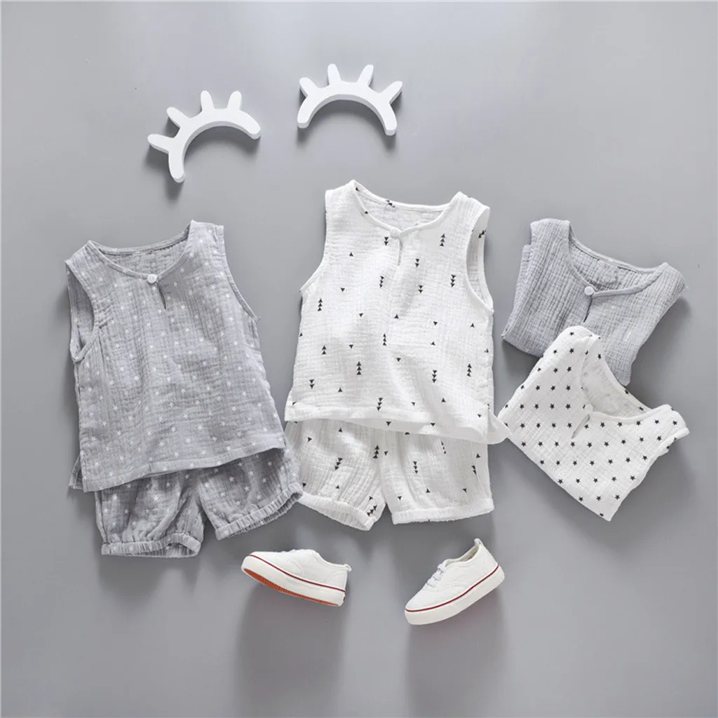 

Unisex Kids Clothes Outfits Summer Infant Baby KidS Boys Girls Stars Print Tops + Shorts Teen Kid Baby Outfit Set Roupa Infantil
