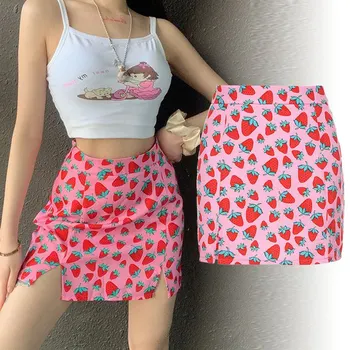 

Summer Mini Skirt For Women Elegant Boho Skirts Bandage Short Print Femme Korean Style Girls Pink Clothes High Waist Skirt