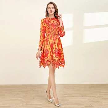 

Mini Dress High Quality Spring Autumn New Women'S Fashion Work Casual Party Vintage Elegant Chic Irregular Petals Hollow Dresses