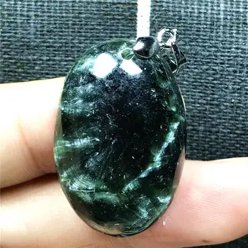 

Natural Green Seraphinite Necklace Pendant For Woman Lady Man Crystal 30x20x9mm Oval Beads Silver Gemstone Fashion Jewelry AAAAA