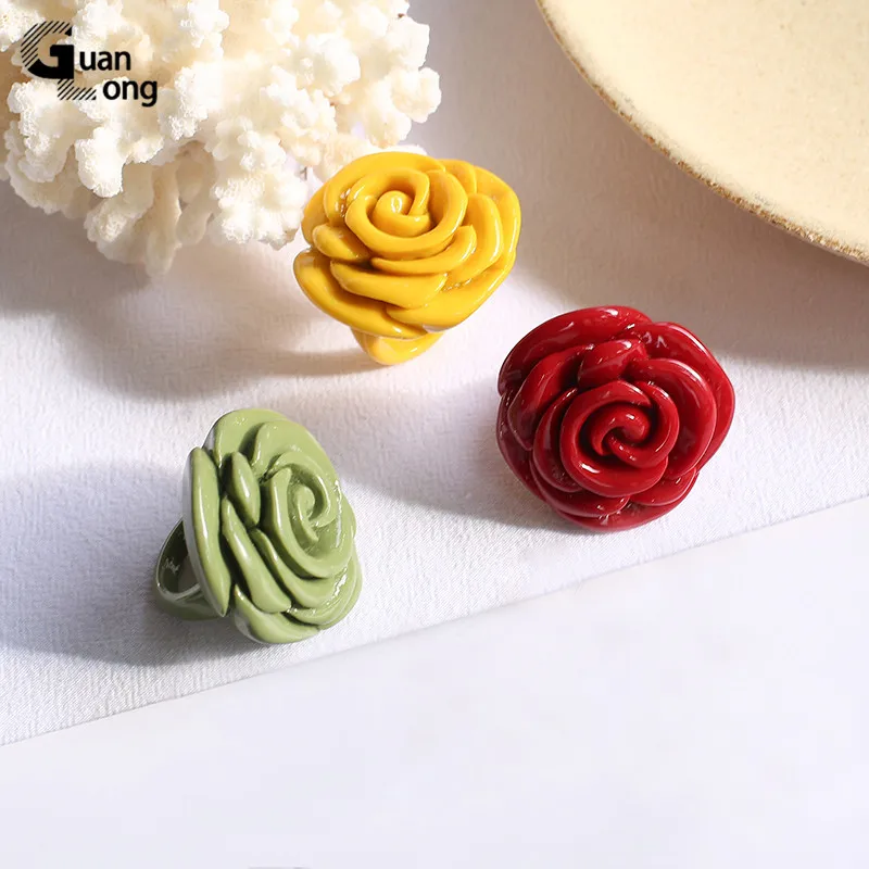 Finger Ring Acrylic Rose Flower Women's Ring for Teen Girls Fashion Jewelry