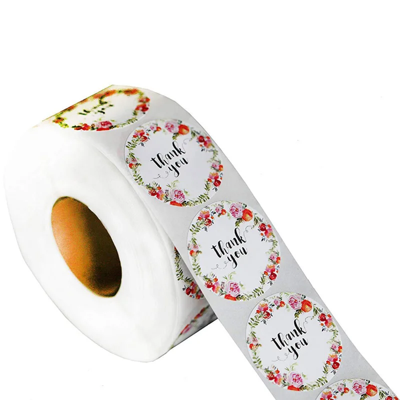 

500pcs/roll Flower Thank You Series Round Sticker Seal Labes 1inch Mutifunction DIY Decorative Gift Package Labels for Baking