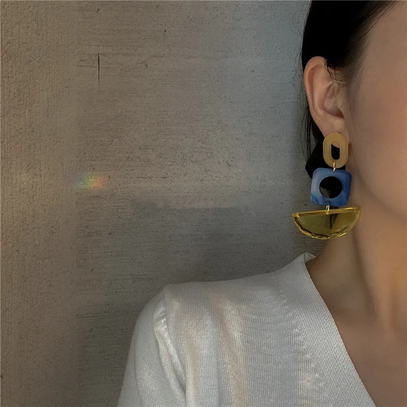 

2020 Trend Jewelry Earrings Acrylic Contrast color Square semicircle For Female Dangle Drop Earrings Fashion Jewelry gift