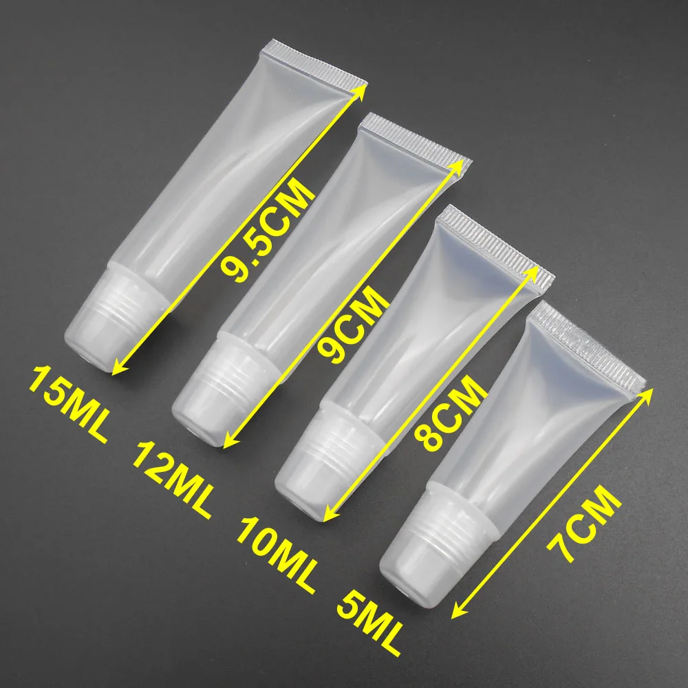 

100PCS/LOT 5ML 10ML 12ML 15ML Screw Cap Bottles Squeeze Lip Gloss Balm Tube Plastic Lipstick Full Test= 8/12/15/18ML *FD119-121