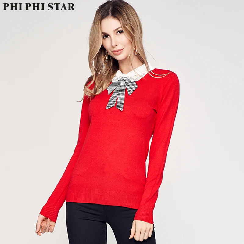 Phi Star Брендовые женские свитера с длинным рукавом Свитера воротником-бантиком