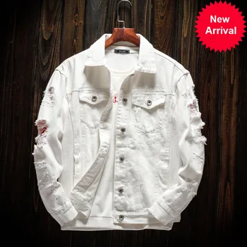 

Denim Autumn Hole Jacket Men Ripped Cowboy Jackets Coat Male Slim Fit Solid Casual Coats Cotton Red Plus Size 3XL Clothes