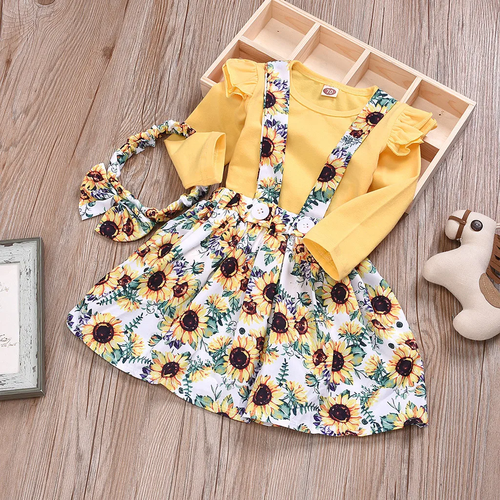 

Girls Winter Coat 2019 Fashion Baby Girl Clothes Autumn Baby Girl Solid Tops+Overalls Floral Skirt+Headband Outfits Clothes W902