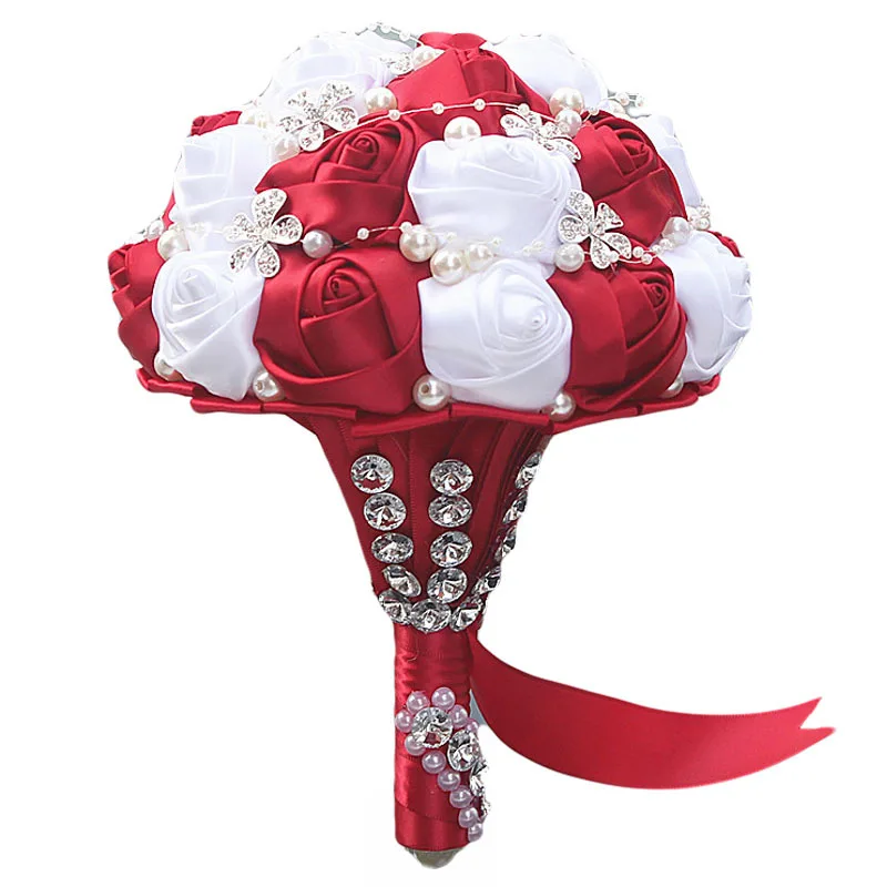 Wedding Bridal Bride Bouquet Wedding Holding Bouquet with Artificial Roses Lace Pearl Ribbon 899
