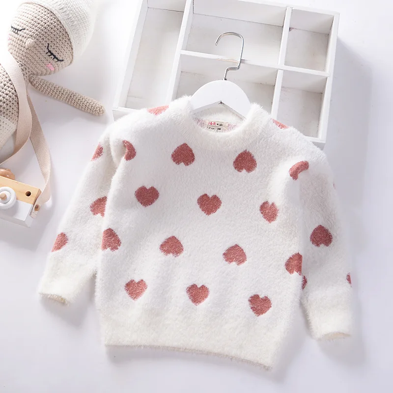 

Kids' Sweater 2019 Autumn And Winter New Style Pullover Girls Baby Sweater Single Layer Mink Cashmere Heart Sweater Batch