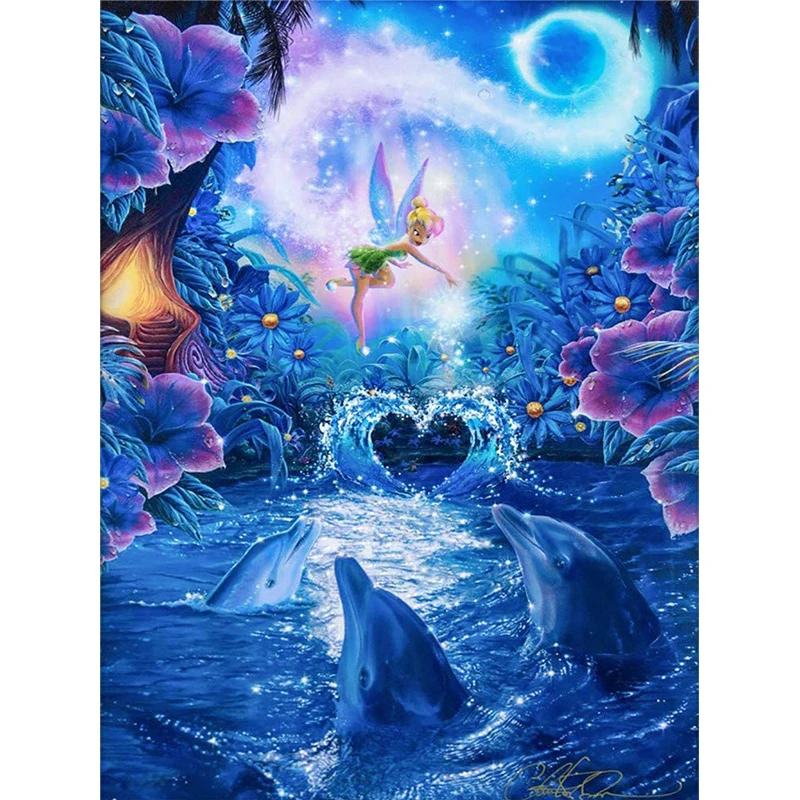 

DIY 5d Diamond Painting by Number Kits Full Drill Diamond Painting Angel Dolphins (12X16inch/30X40cm) Arts Craft Home Wall Decor