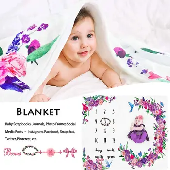

150*100cm Baby Monthly Milestone Blanket Soft Flannel Photography Blanket Newborn Photo Prop Background Blankets with Headband