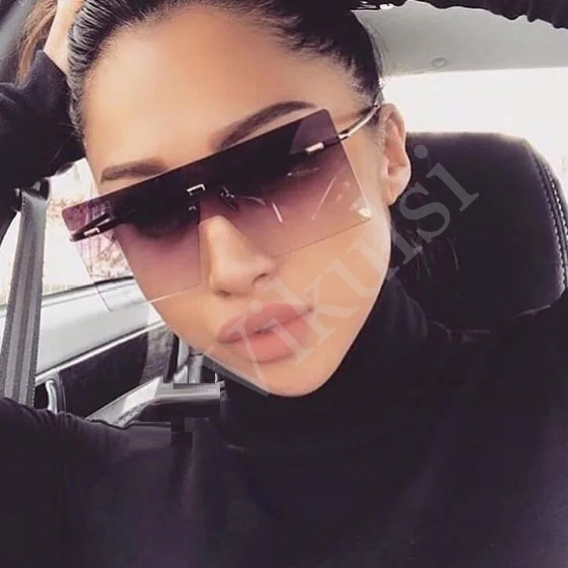 Celebrity Luxury Women Men Shield Sunglasses Brand Oversized Female Rimless  Big