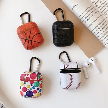 

Tennis basketball texture Earphone Headset Accessories PU Leather case For Apple Airpods 1&2 Wireless Bluetooth Headset bags