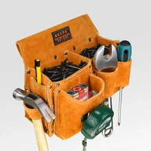 Tool Storage Bag Cowhide Tool Organizer Portable Storage Electric Drill Bag Screwdriver Hardware Tool Bag Home Outdoor Waist Bag