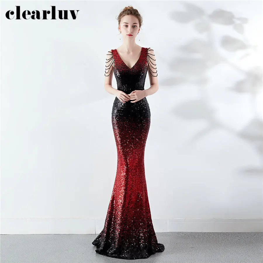

Mermaid Evening Dress Gradient Color Sequins Women Party Dresses DX297-2 Plus Size Robe De Soiree 2020 Elegant Slim Formal Dress