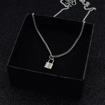 

Mini PadLock Pendant Necklace Titanium Rolo Cable Chain Necklace Fashion Jewelry