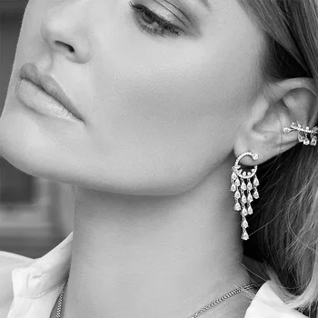 

Designer luxury ultra flash women's party birthday with long earrings ladies temperament tassel drop earrings shiny zircon ear j